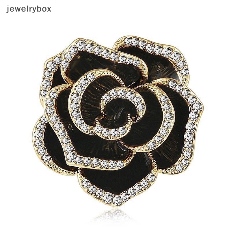 [jewelrybox] 1pc Bros Bunga Camelia Berlian Imitasi Untuk Wanita Enamel Pin Fashion Perhiasan Butik