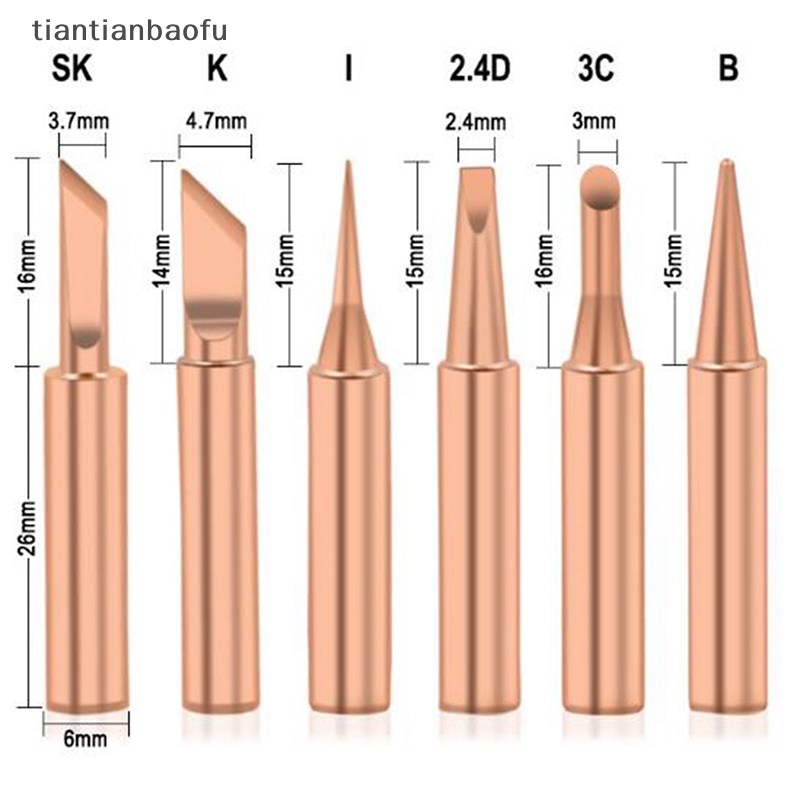 [tiantianbaofu] 5/6pcs Tembaga Murni 900M-T Solder Ujung Besi Bebas Timah Solder Tip Kepala Las  Butik