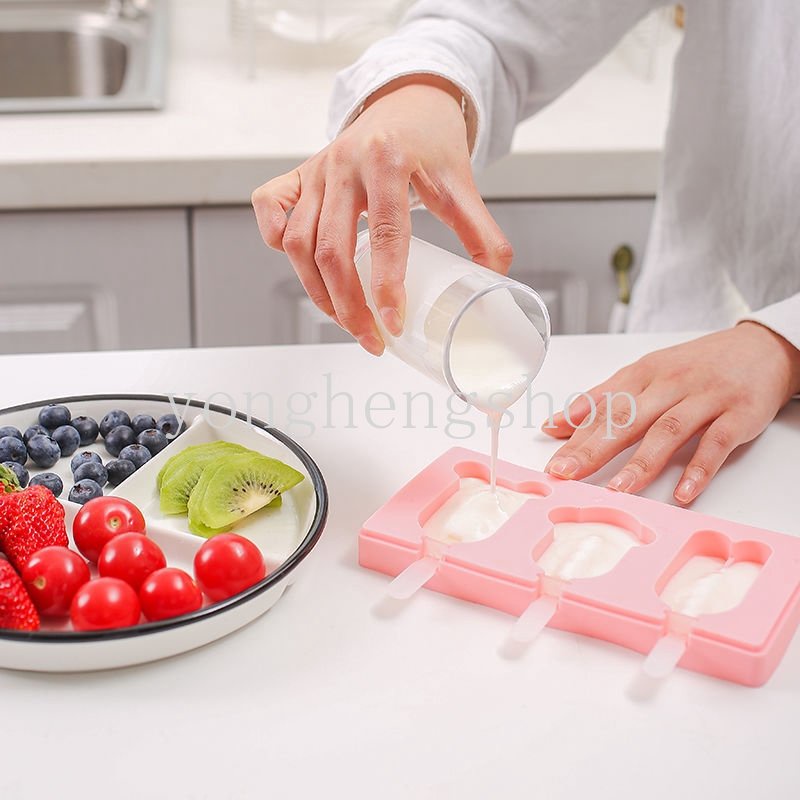 Kartun Hewan Lucu Silikon Cetakan Es Krim Dengan Tutup Anak-Anak Mendukung Buatan Sendiri DIY Cetakan Es Loli Puding Coklat Dengan Tongkat Aksesoris Dapur