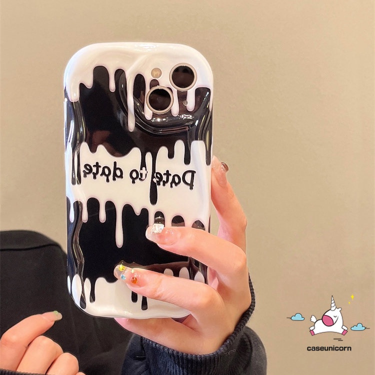 IPHONE Case Es Krim Huruf Inggris Pribadi Trendi Kompatibel Untuk Iphone11 14 12 13 Pro Max XR X7 8 6s 6 Plus XS Max SE 2020 Shockproof Glossy Kreatif 3D Wavy Curved Edge Soft Cover