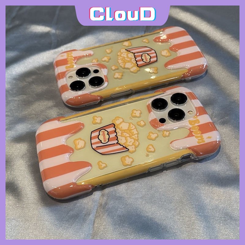 IPHONE Ins Korea Aesthetic Kartun Lucu Popcorn Phone Case Kompatibel Untuk Iphone11 14 12 13 Pro Max7 8 Plus XR 7Plus X XS Max SE 2020 8Plus Silikon Lembut 3D Ice Cream Cover