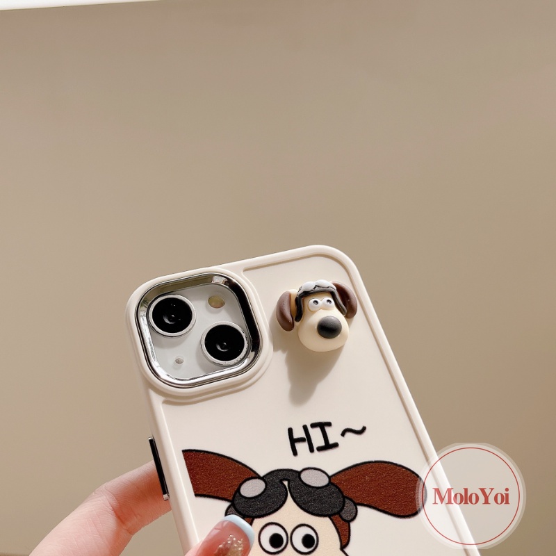 Kartun Wallace Dan Gromit 3D Anjing Lucu Mainan Case Kompatibel Untuk IPhone 7Plus 8Plus 11 12 14 13 Pro MAX XR 7 8 Plus X XS MAX Mewah Plating Metal Lensa Frame Electroplate Soft Cover