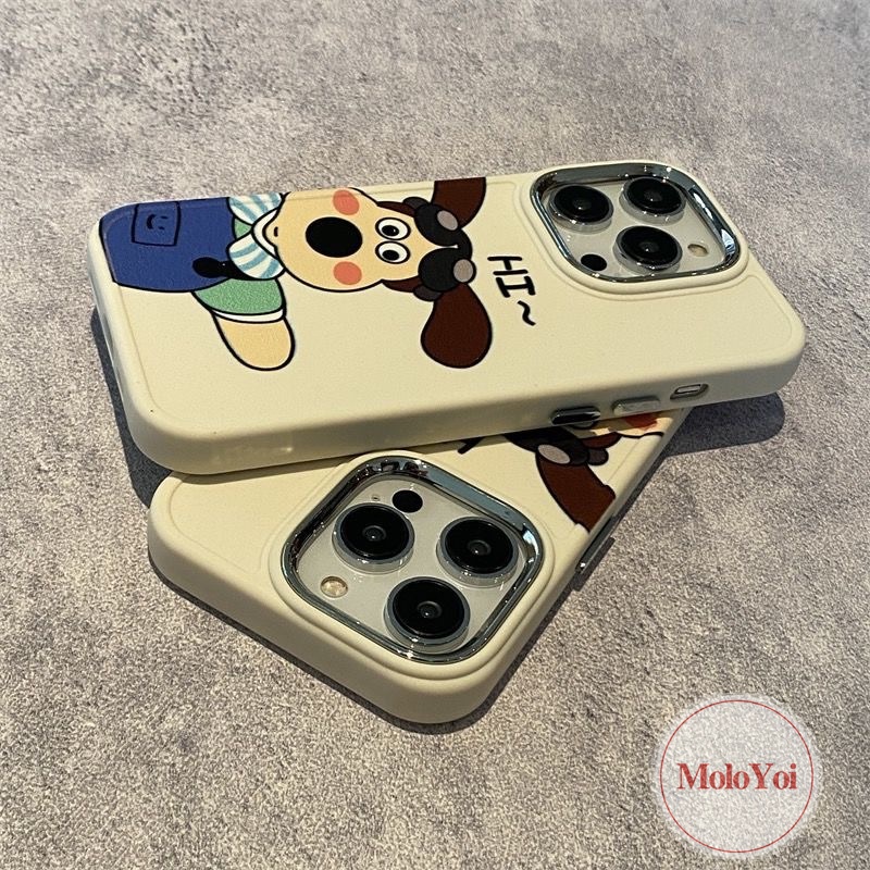 Kartun Wallace Dan Gromit 3D Anjing Lucu Mainan Case Kompatibel Untuk IPhone 7Plus 8Plus 11 12 14 13 Pro MAX XR 7 8 Plus X XS MAX Mewah Plating Metal Lensa Frame Electroplate Soft Cover