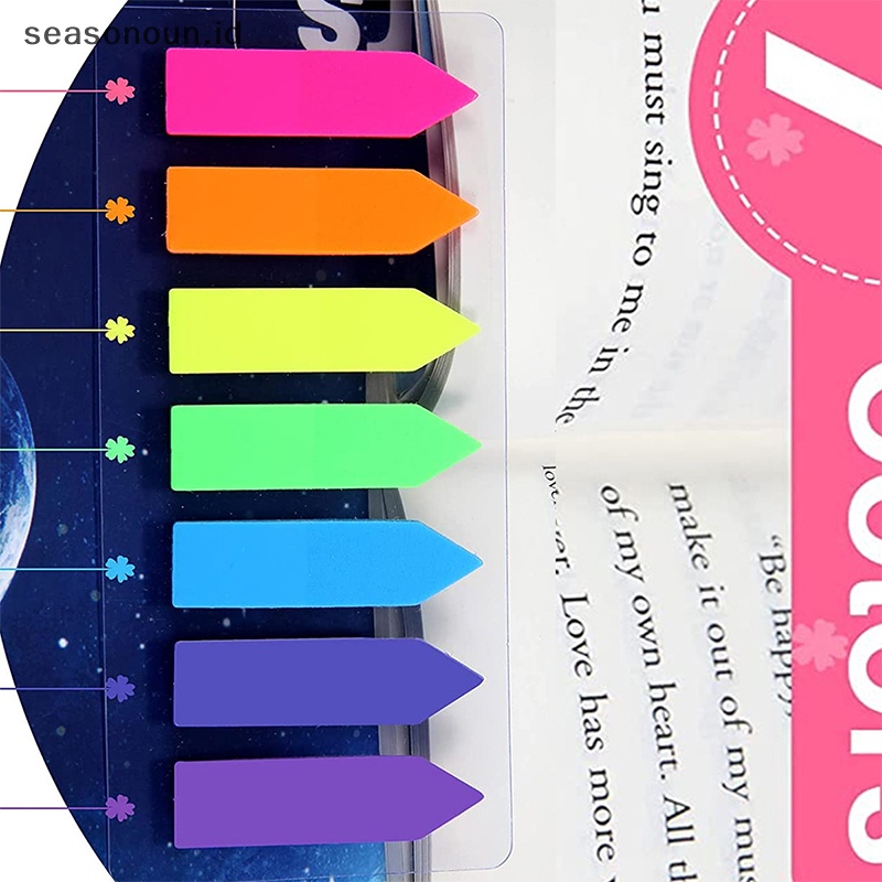 Seasonoun 20 * 7PCS Color Fluorescence Transparan Sticky Notes Memo Pad Bookmark Banner Sticky Notes Stiker Penanda Indeks Alat Tulis Kantor Sekolah.