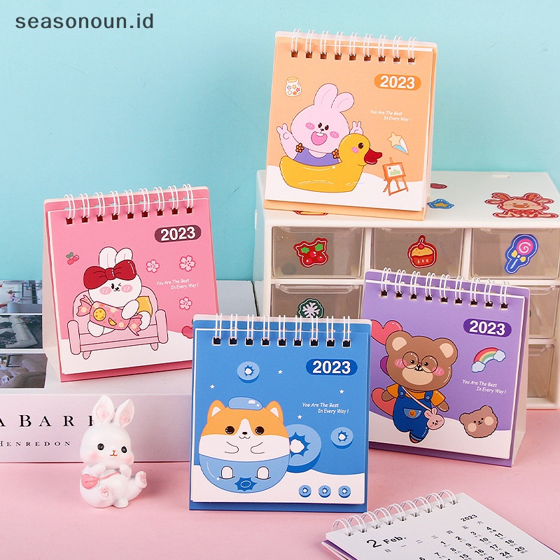 Seasonoun 2023tahun Kelinci Kartun Lucu Kalender Meja Kalender Harian Jadwal Mingguan Planner Agenda Organizer Alat Tulis Halaman Putar Kalender Abadi.