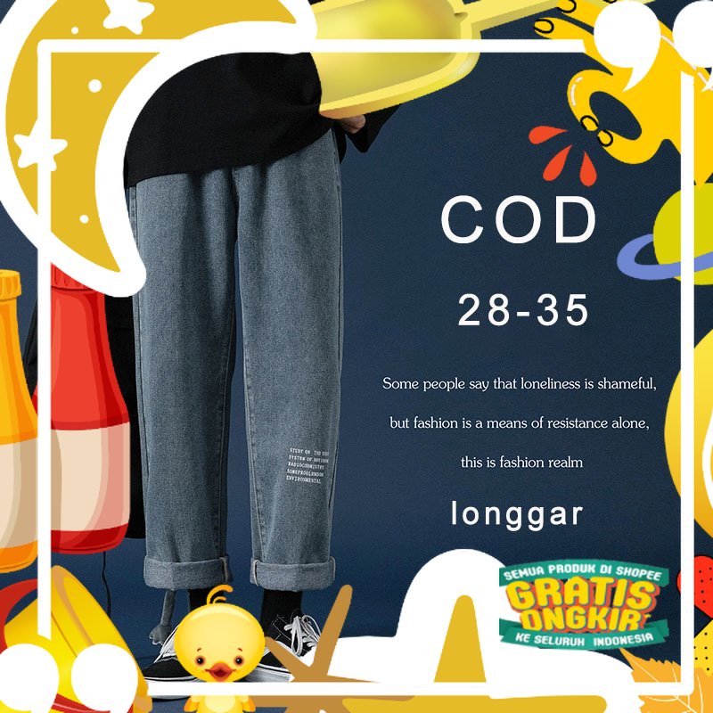 Celana jeans pria kulot jeans hitam korean style celana gombrong pria celana panjang pria celana kul