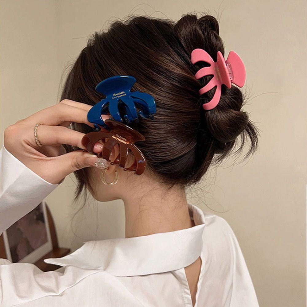 AUGUSTINA Acetic Acid Hair Claw Lucu Geometris Sederhana Untuk Gadis Hiu Klip Hiasan Kepala Piring Klip Ponytail Holder Hiasan Kepala Wanita Klip Rambut