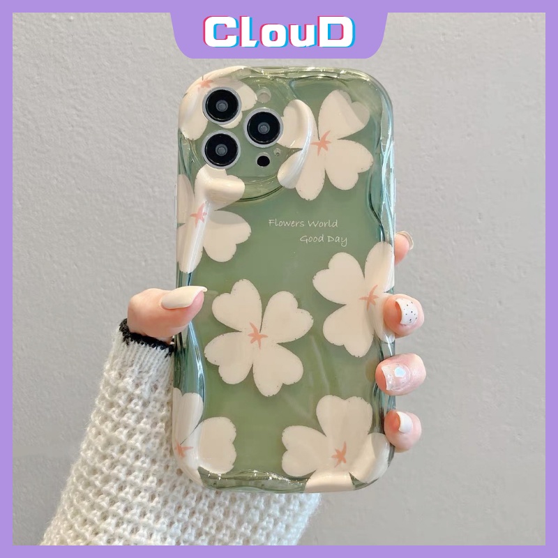 IPHONE Case Bunga Segar Kompatibel Untuk Iphone11 14 13 12 Pro Max 7plus XR X XS Max 7 6 6s 8plus SE 2020 Shockproof Airbag Glossy 3D Wavy Curved Edge Soft Tpu Floral Cover