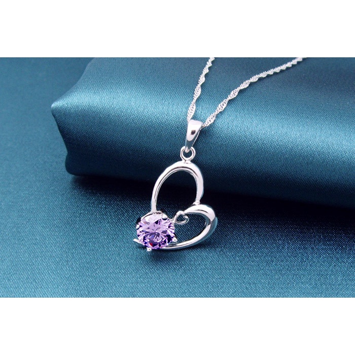 Goldkingdom Fashion Perhiasan Aksesoris Ready Stock Perak Disepuh Kalung Wanita Pendek Cinta Hati Liontin Kristal
