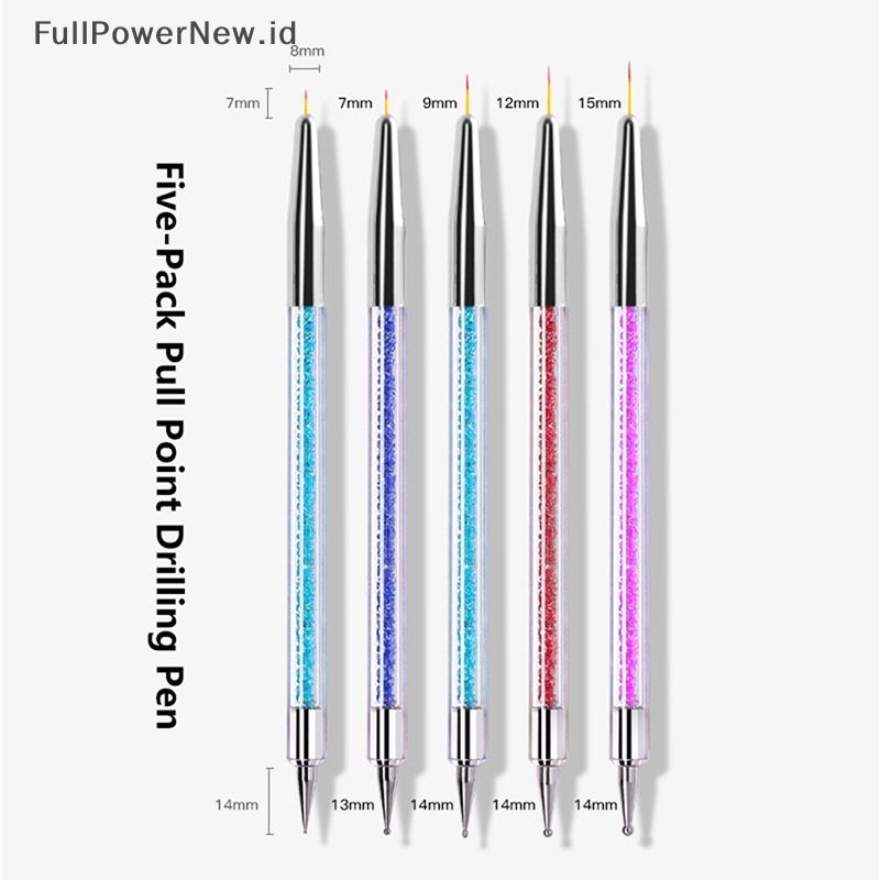 Power 5Pcs Pena Nail Art Ujung Ganda Dotg Gambar Paing UV Gel Liner Polish Brush ID