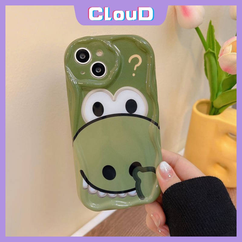 IPHONE Casing Dinosaurus Buaya Kartun Lucu Kompatibel Untuk Iphone11 12 13 14 Pro Max XR X7 8 6 6s Plus XS Max SE 2020 3D Wavy Curved Edge Soft Shockproof Airbag Glossy Cover