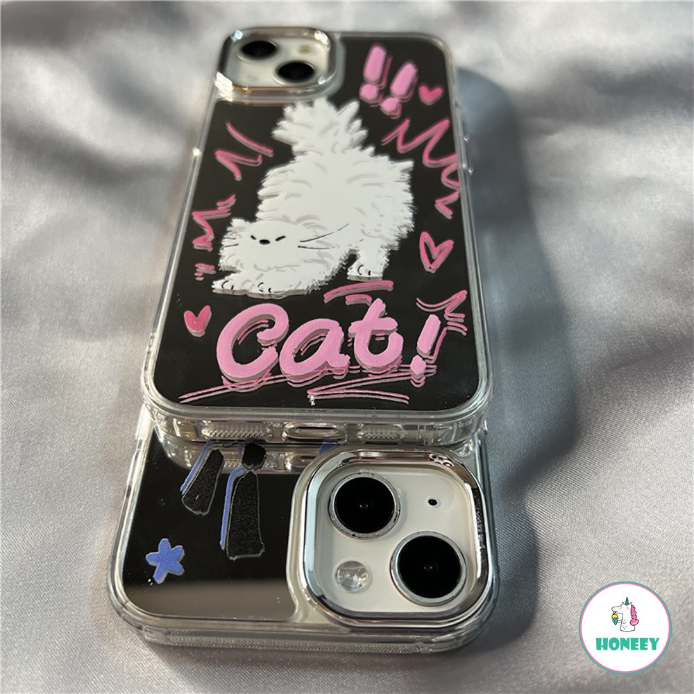 IPHONE Case Kucing Anjing Garis Fashion Untuk Iphone11 12 13 14 Pro Max12 14 Pro Make Up Cermin Lembut Lensa Metal Shockproof Penutup Belakang