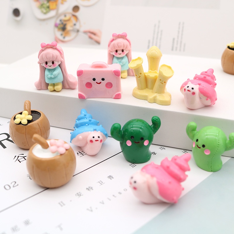 Accessories Diy Aksesori Perhiasan Resin Lucu Boneka Salju Mini Kaktus Siput Bahan Tiga Dimensi Properti Foto Ornamen Kotak Penyimpanan Dekorasi