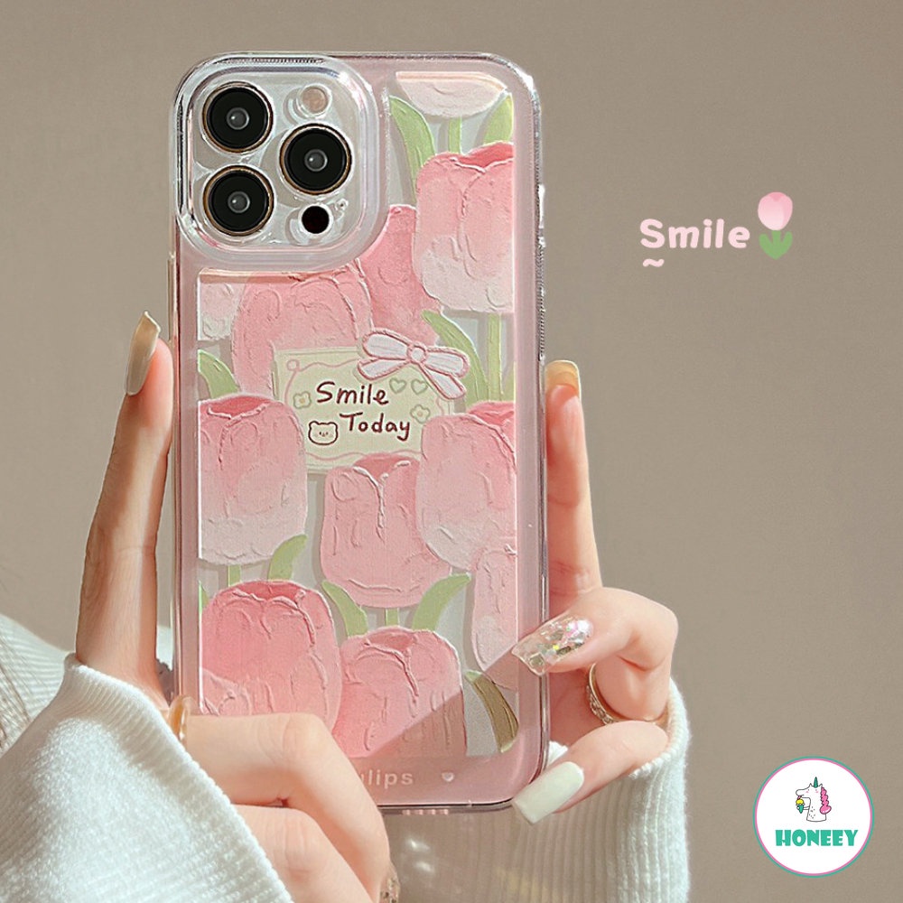 Untuk Iphone11 12 13 14 Pro Max Phone Case Sweet Fresh Transparan Lukisan Tulip Anti Jatuh Untuk iPhone Xr XXs Max7 8 Plus