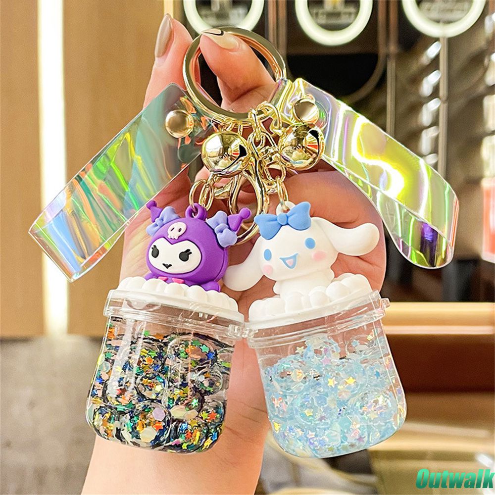 Chain Sanrio Gantungan Kunci Gelembung Minyak Di Sanrio Manik-manik Gelembung Pasir Hisap Botol Flash Gantungan Kunci Akrilik Cinnamoroll Kuromi Liontin Kunci Dekorasi Ransel