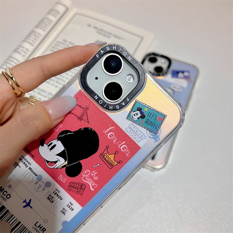 IPHONE Casing Hp Anime Laser Cocok Untuk Iphone14 13 12 11 Pro X XS Max XR 14Plus Full Set Electroplated Mickey Minnie Kartun Disney Soft Case