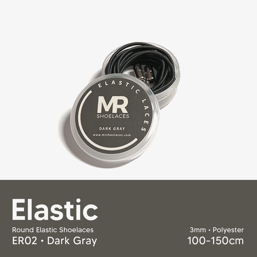 MR Shoelaces ER02 Elastic Dark Gray( Abu Tua) Tali Sepatu Bulat Elastis 80cm 100cm 120cm 150cm Premium Shoelaces