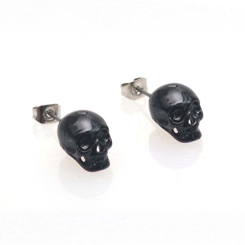 1pasang Anting Tusuk Tengkorak Antik Warna Silver Hitam Untuk Wanita Pria Anting Tindik Aksesoris Perhiasan Halloween