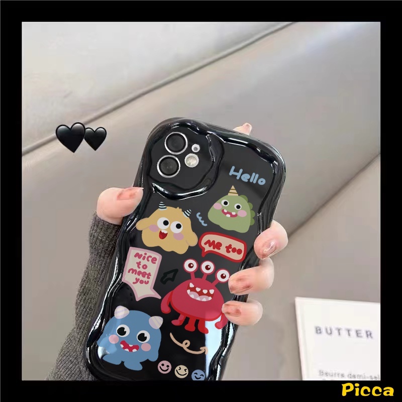 Untuk Oppo A95 A57 A16 A12 A15 A96 A74 A17k A54s A9 A17 A5s A3s A7 A92 A5 A1k A54 A55 A31 A16s A52 A76 A16K A53 A16E A77s A77 Kartun Monster Kecil Badut 3D Bergelombang Lengkung Tepi Case