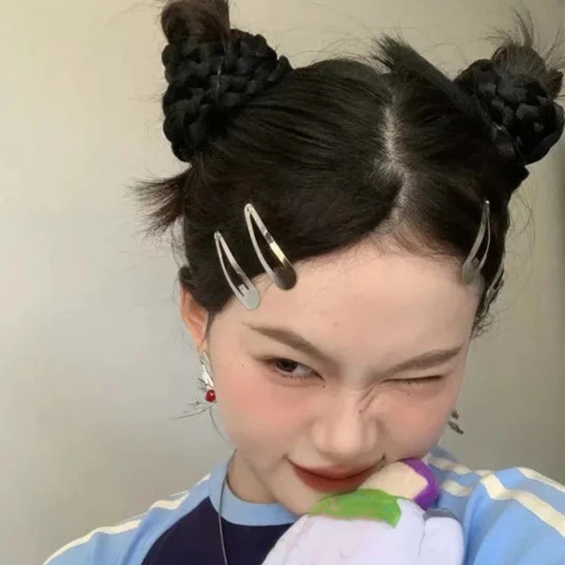 Korea Fashion Sederhana Snap Hiasan Kepala Jepit Rambut Aksesoris/Perak Y2K Berbentuk Drop BB Hairclip/Bayi Anak Jepit Rambut/Punk Gadis Logam Rambut Klip Hiasan Kepala/Indah BB Jepit Rambut Perhiasan