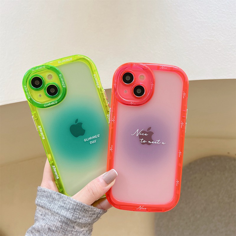 【Fluorescence Case】All New Halo Air Bag Independent Buttons Soft Case IPhone 11 12 13 14 Pro Max Women Girl Fashion Pretty Apple Phone Case ip 14