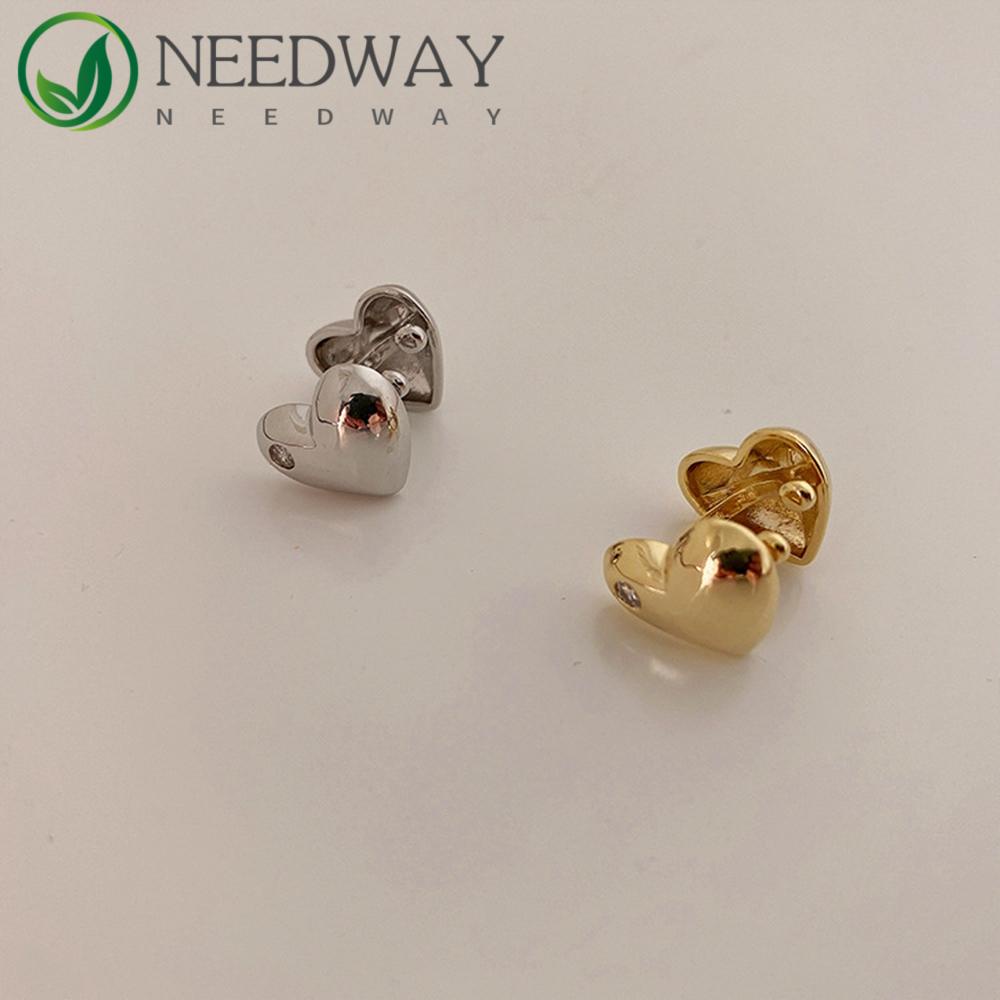 Needway   Tanpa Tindik Anting Ins Vintage Hati Ganda Dengan Berlian Imitasi Korea Tembaga Anting Cinta