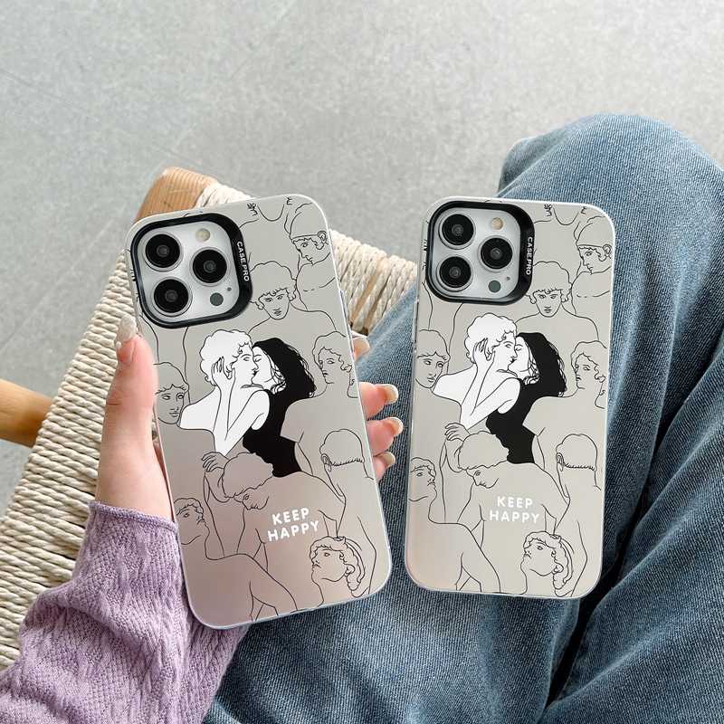 Couple！Kiss Lover Soft Case HP iP iPhone 14 13 12 Pro Max 11 Matte Silver Keep Happy FTD Casing Apple