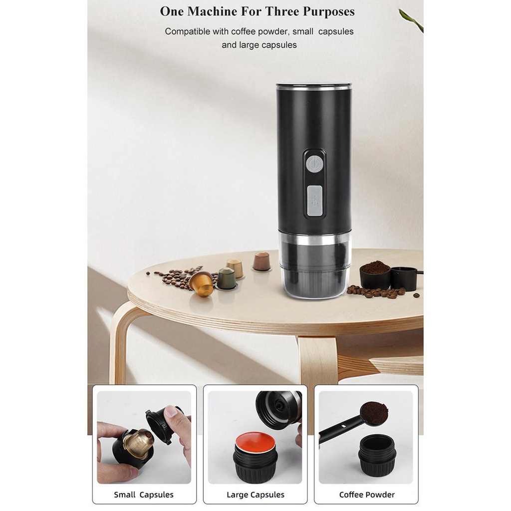 Portable Espresso Coffee Maker Rechargeable Hitam Kecil Untuk Mengemudi Outdoor