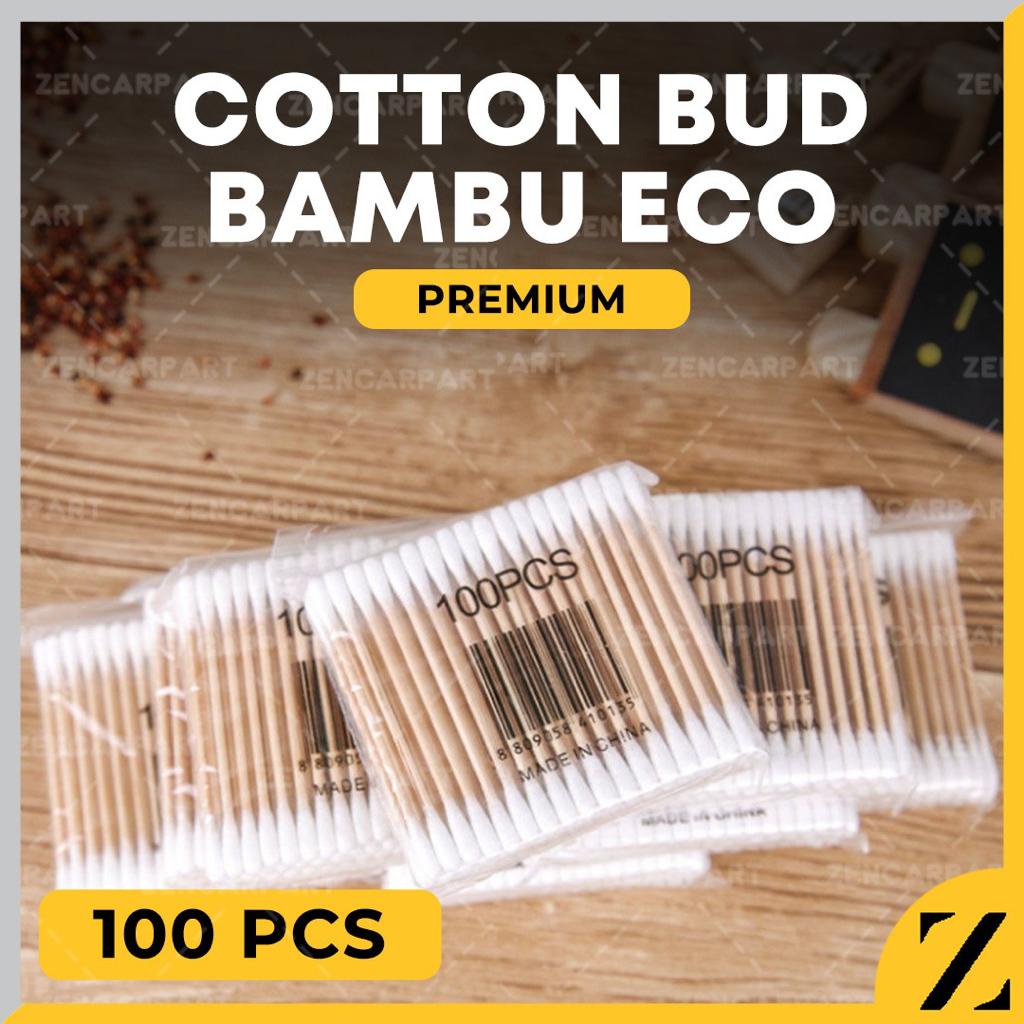 (6ak) Cotton Bud buds Swab Pembersih Korek Kuping telinga bambu kayu Refill Kapas Bamboo 1 pak isi 100pcs 100 pcs