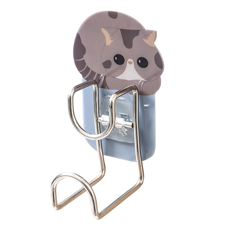 Kait Bentuk Kucing Lucu Yang Dipasang Di Dinding Kamar Mandi Multifungsi/Holder Rak Wastafel Bebas Pukulan/Kait Rak Penyimpanan Hemat Ruang Stainless Steel