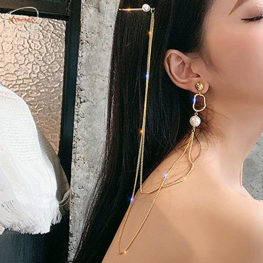 Mxbeauty Mutiara Menjuntai Anting Elegan Tidak Teratur Jepit Rambut Pesta Dengan Klip Rambut Perhiasan Pernikahan Ear Studs