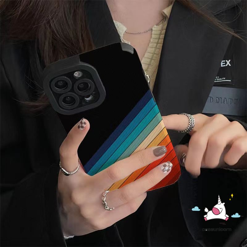 Casing Ponsel Vertigo Warna Gradasi Marmer Seni Kreatif Kompatibel Untuk iPhone 7Plus 11xr 13 14 12 Pro Max7 8 Plus X XS Max INS Rainbow Awan Sederhana Tahan Guncangan Soft Cover