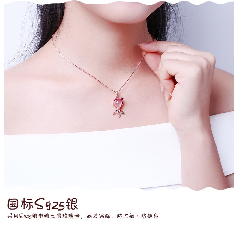 Goldkingdom Aksesoris Perhiasan Fashion Ready Stock Rose gold plated hibiscus Batu Bubuk Kristal Ikan Mas Kecil Wanita Liontin Rantai Tulang Selangka