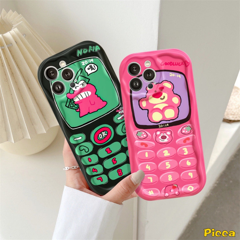 Untuk Redmi A1 A2 10 10C 10A 9A 9T 9 9C NFC Note 10s 11s 11 10 Pro Max Plus 10Pro POCO M3 Pasangan Crocodile Lucu Kartun Strawberry Bear 3D Wavy Curved Edge Creative Phone Button Case