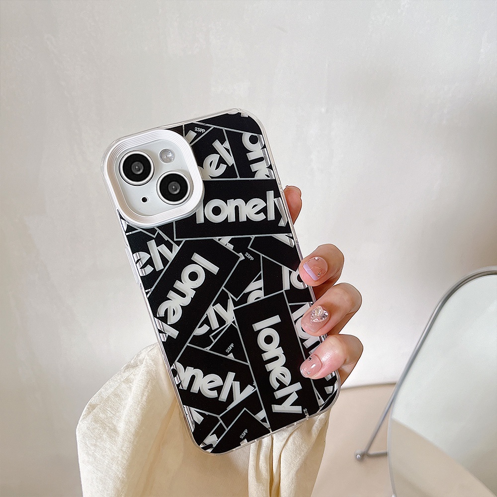 Casing IPhone Kompatibel Untuk Iphone11Huruf Hitam Bergaya14 Pro Max13 Pro Max12 IPhone X XS XR 78 Plus Dapat Dilepas 3in1 Lembut TPU Back Phone Cover