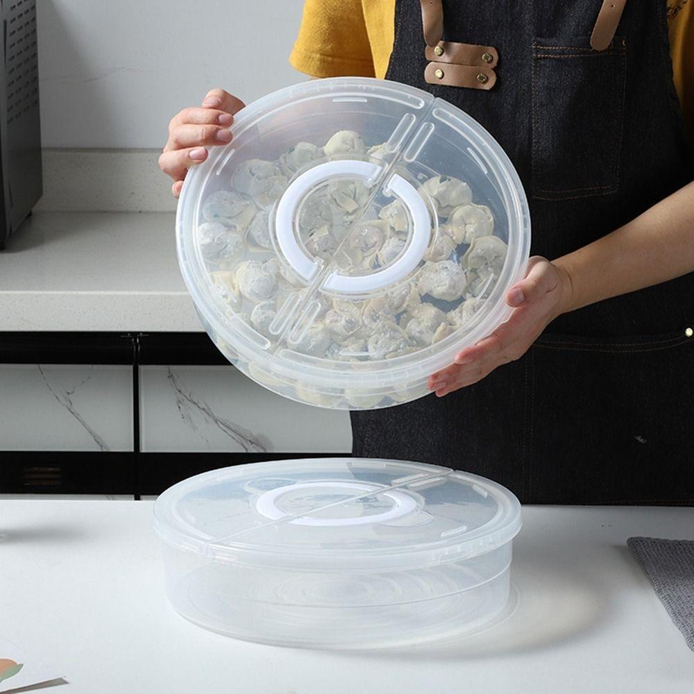 [Elegan] Wadah Makanan 1Pcs Tahan Lama Dengan Tutup Kedap Udara Pengawet Untuk Daging Pizza Dumplings Storage Tray