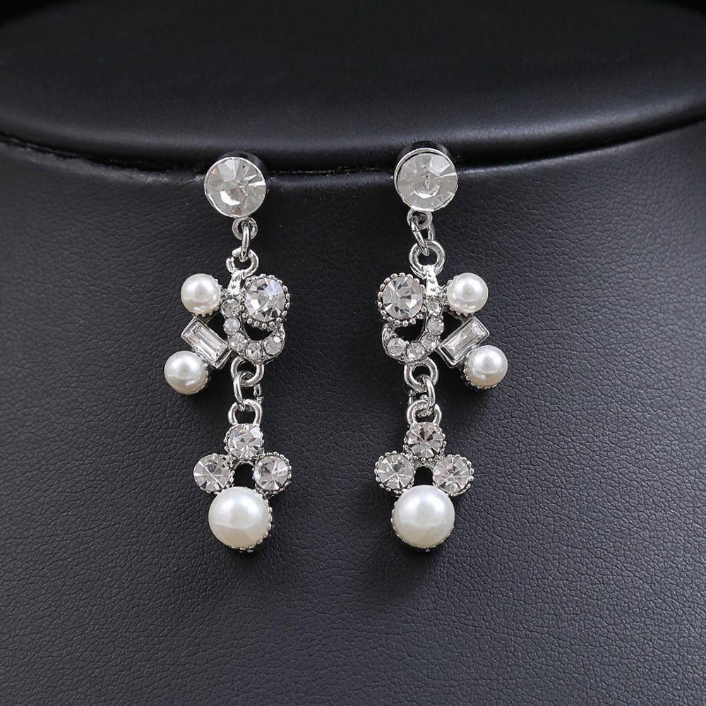 Needway   Set Perhiasan Pernikahan Pengantin Temperamen Halus Vintage Mutiara Bunga Daun Alloy Gaya Korea Drop Earrings Menjuntai Earrings