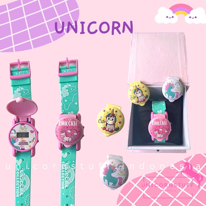 Jam Tangan Anak Motif Unicorn Pony Cewek 3in1 Model Dapat Diganti