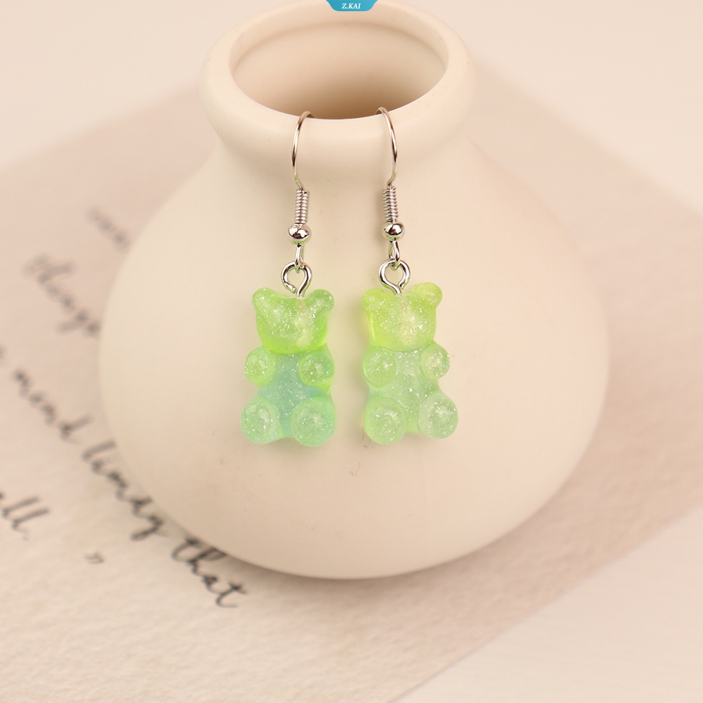 Anting Drop Beruang Gummy Akrilik Warna Permen Untuk Wanita Korea Transparan Resin Jelly Bears Earring Set Y2k Perhiasan [ZK]