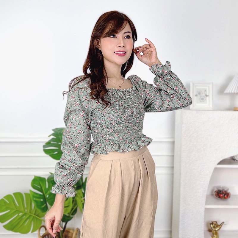 BEFAST - ZRD OOTD WANITA BLOUSE ERIKA / Alice Top Cute / Blouse Crop Sabrina Keluaran terbaru / Atasan Wanita Lengan Panjang / Fashion Kekinian Remaja ABG / OOTD Wanita Ala Style Korean / Blouse Flower Terlaris