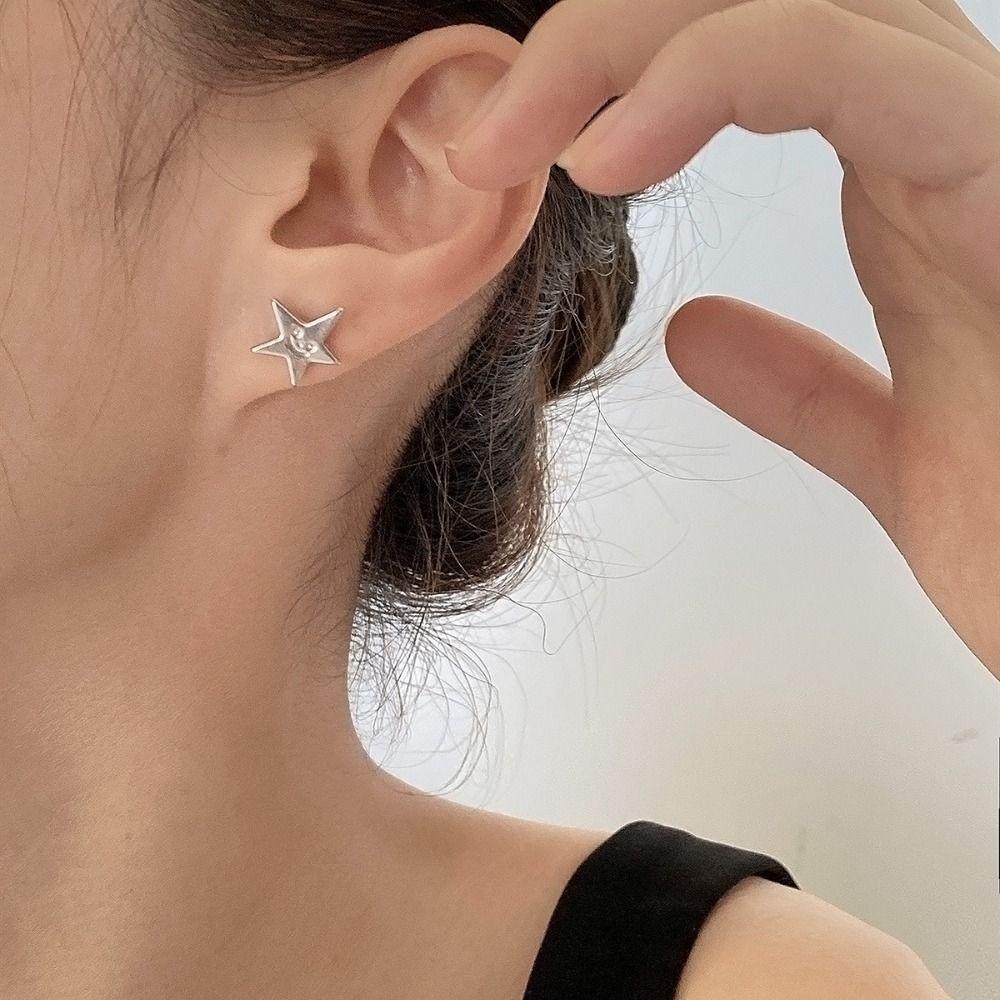 Needway   Pentagram Bintang Stud Anting-Anting Segar Manis Kepribadian Hoop Earring Wanita Perhiasan Pesta Korea Anting Temperamen Zirkon Peri Telinga Tulang Kuku