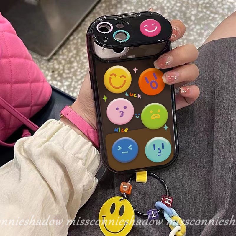 Kartun Lucu Smiley Case Untuk Oppo A57 A77s A77 A7 A11K A15 A12 A3s A5s A5 A9 A11 A35 A15s A53 A31 A33 2020 A12E Fashion Kreatif Flip Make Up Cermin Soft Cover Dengan Gelang