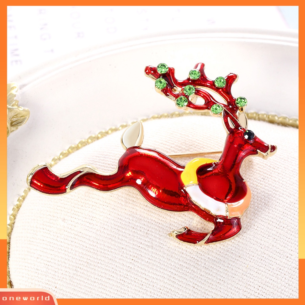 [ONE] Natal Bentuk Rusa Bros Pin Berlian Imitasi Alloy Hewan Lucu Elk Merah Enamel Pin Teman Hadiah