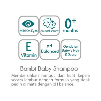 Bambi Baby Shampoo 100ml | Shampoo Vitamin E / Aloe Vera Untuk Melembutkan dan Menebalkan Rambut Bayi