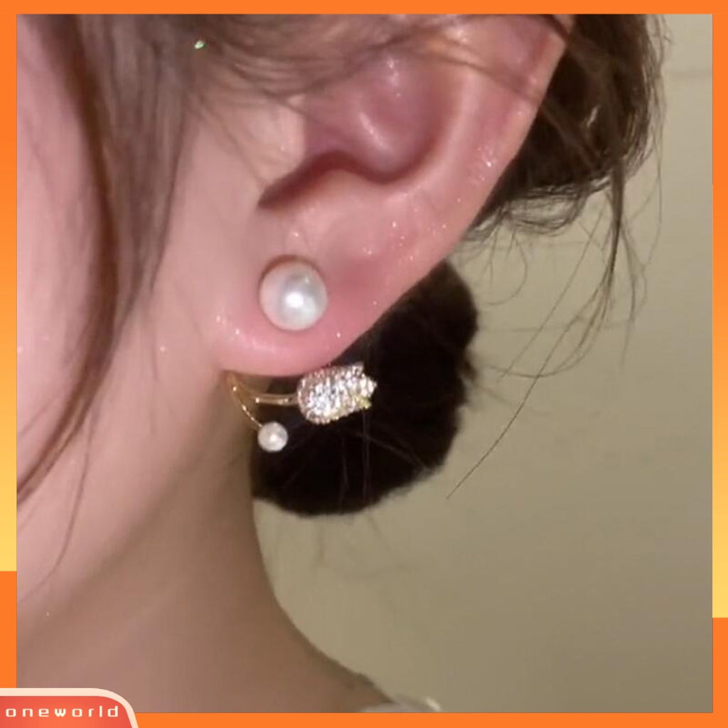 [ONE] 1pasang Anting Wanita Desain Tulip High-end Berlian Imitasi Mengkilap Geometris Electroplating Pakaian Sehari-Hari Kilau Terang Mutiara Imitasi Bunga Stud Earrings Perhiasan Aksesori