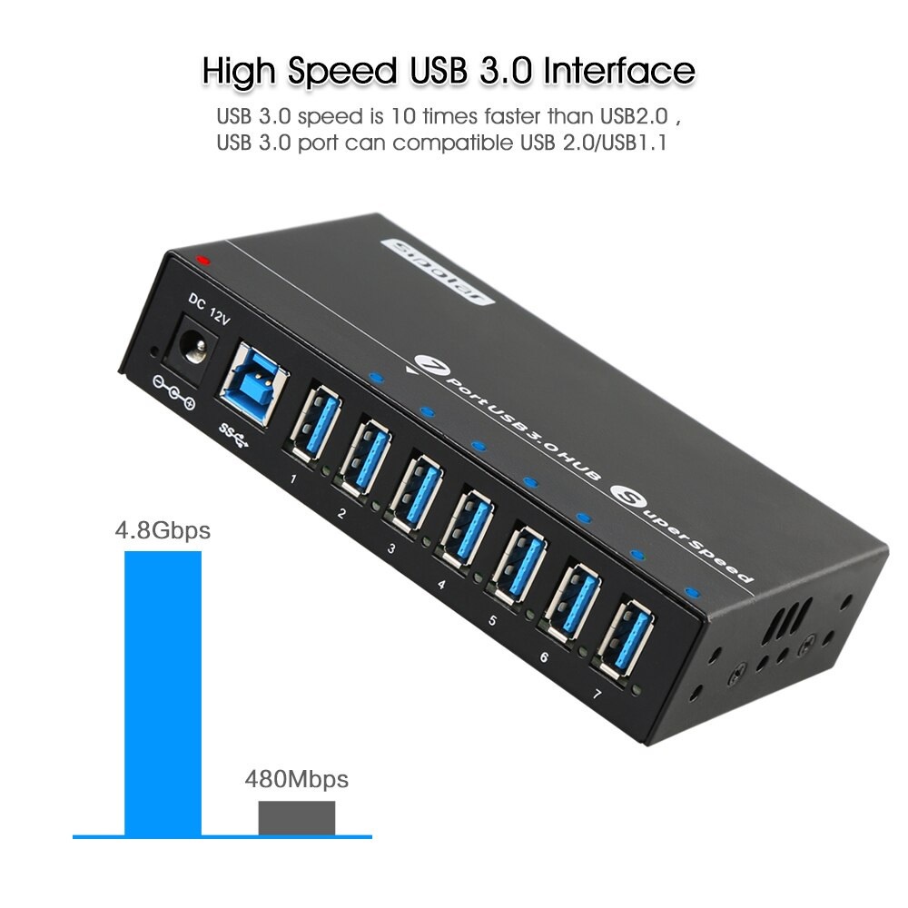 AKN88 - SIPOLAR A-173 Industrial USB HUB 7 Port USB3.0 Super Speed