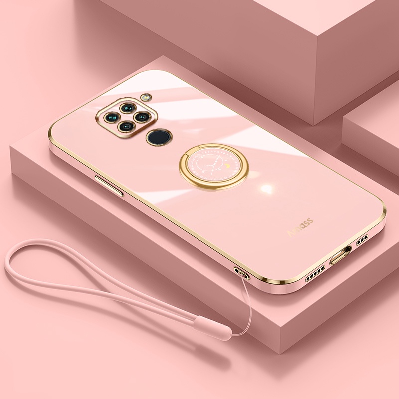 Andyh Casing Ponsel Silikon Ultra Tipis Untuk Xiaomi Redmi Note9 4G Deluxe Fall Protection Gold Band Dengan Cincin Jam Dan Lanyard Gratis