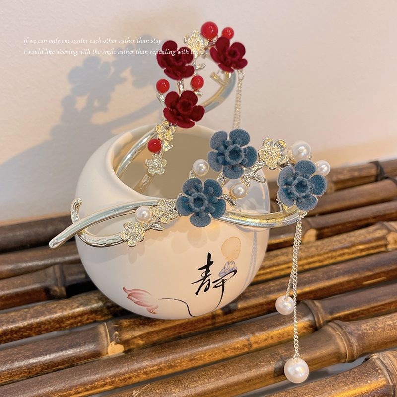 Jepit Rambut Korea Fashion Jedai Gesper Bunga Plum Wanita Elegan High Quality Impor