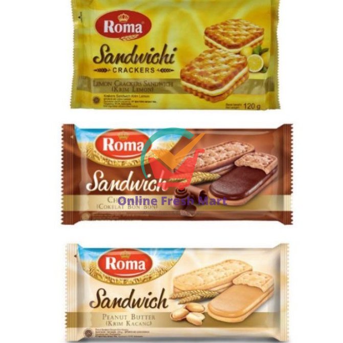 

Roma Aneka Sandwichi Sandwich Biskuit Choco cokelat Peanut butter cracker Lemon - Online Fresh Mart Denpasar