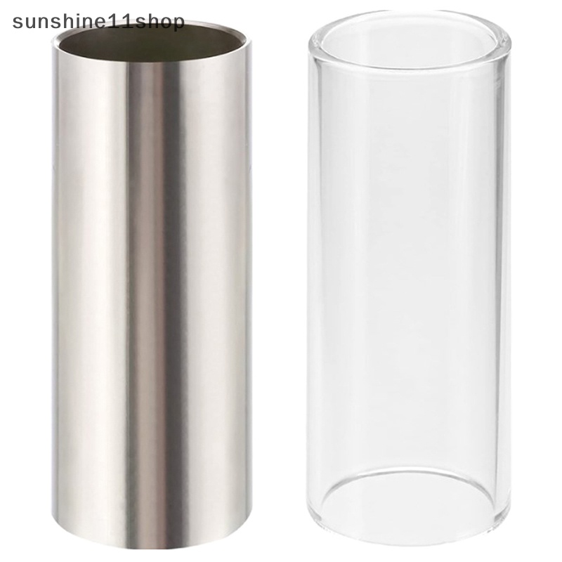 Sho 2Pcs Slider Gitar 60MM Slide Kaca Dan Slide Stainless Steel Slide Medium Bottleneck Slide Untuk Gitar Bass (Transparan Dan Silver) N